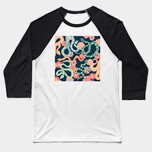 Floral snakes on dark blue Baseball T-Shirt